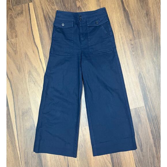 J. Crew Women 2 Officer Navy Patch-Pocket Stretch Twill Wide-Leg Pant - Picture 1 of 7